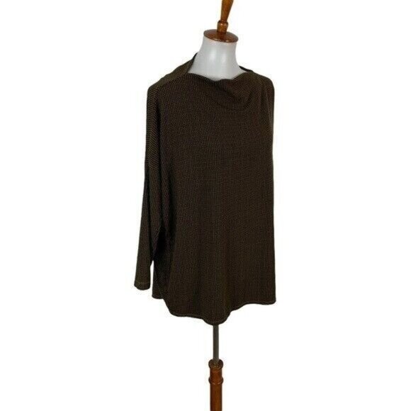 Bryn Walker XXS Brown Houndstooth Draped Cowl Neck Top Minimalist Lagomorph - Picture 3 of 7